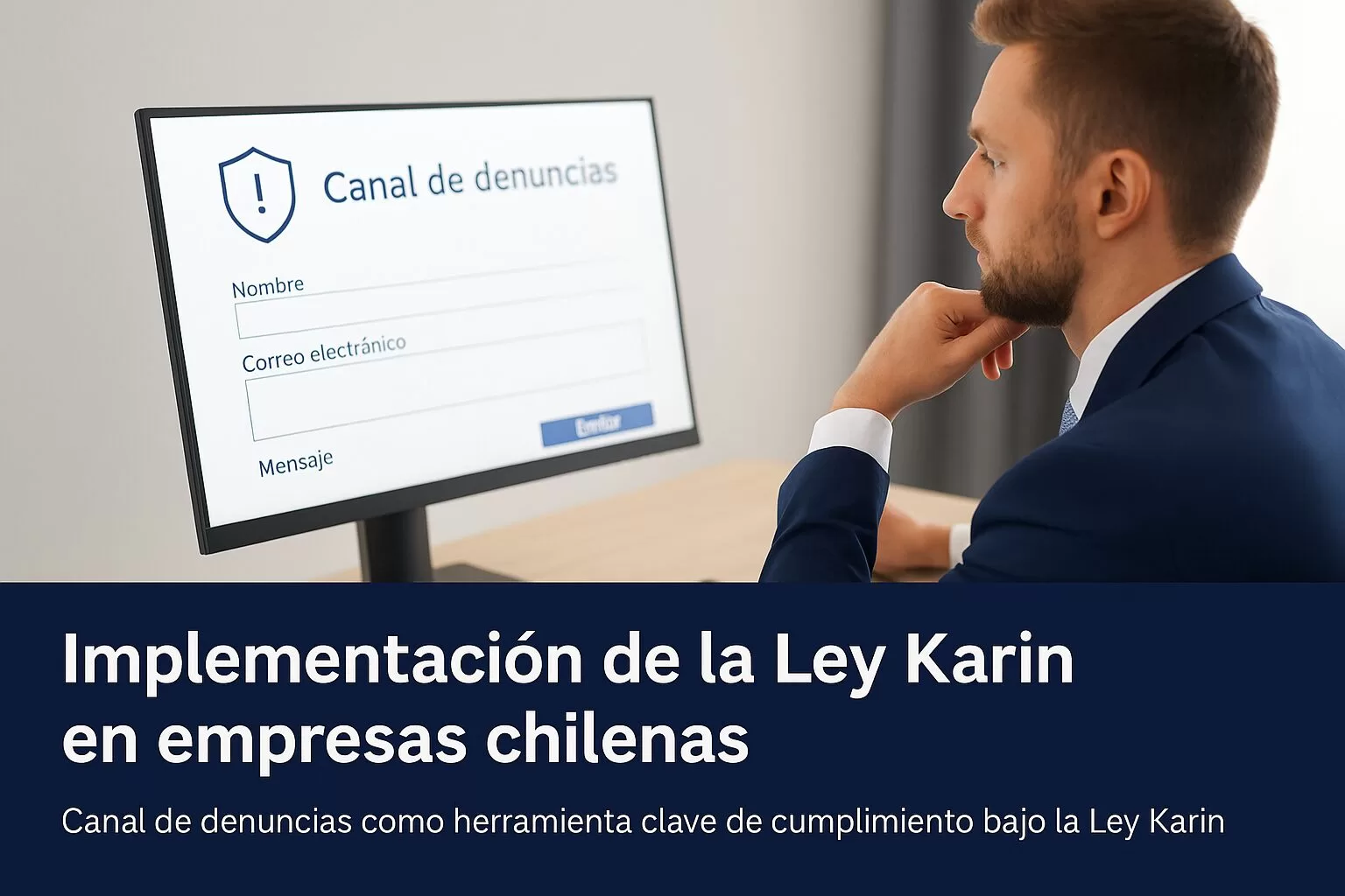 Empresario revisando canal de denuncias implementado bajo Ley Karin